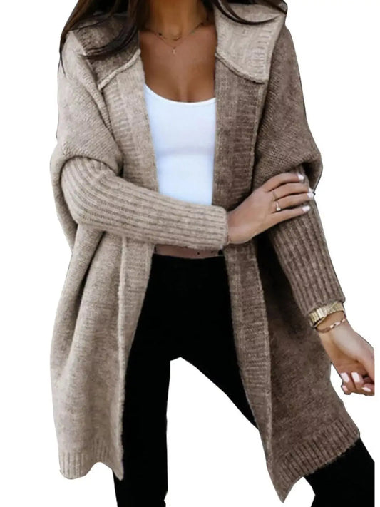 Two-Tone Open Front Knit Hooded Cardigan Simply Love