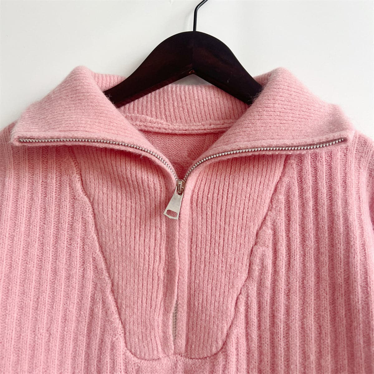 Ribbed Half Zip Long Sleeve Sweater.