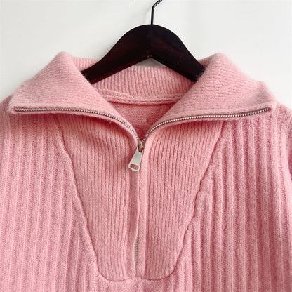 Ribbed Half Zip Long Sleeve Sweater.