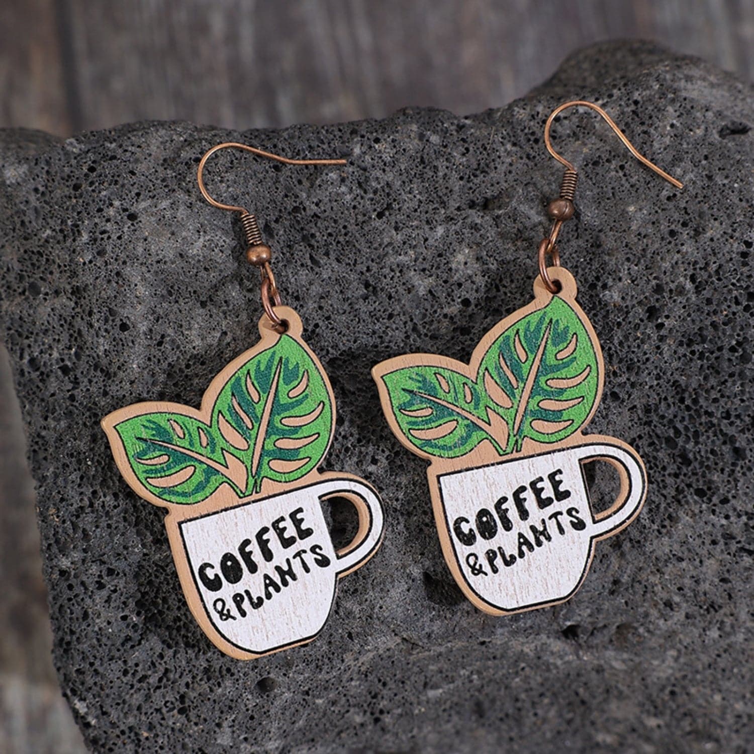 Wooden Alloy Dangle Earrings.