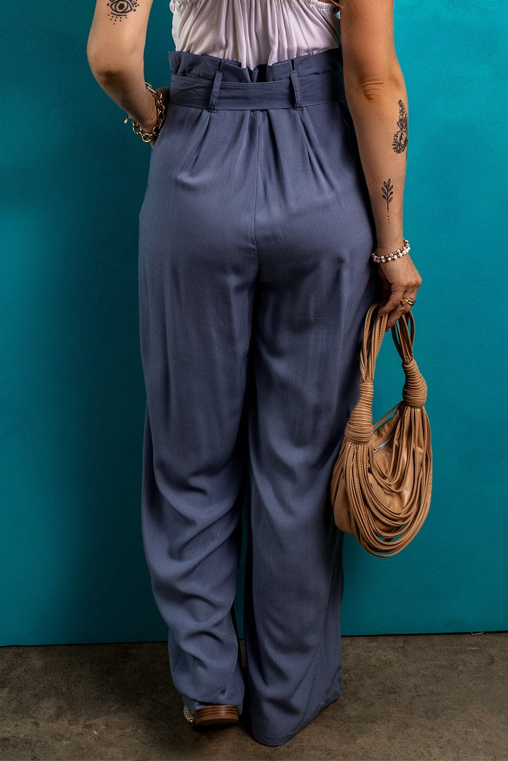 Tied Wide Leg Pants with Pockets.