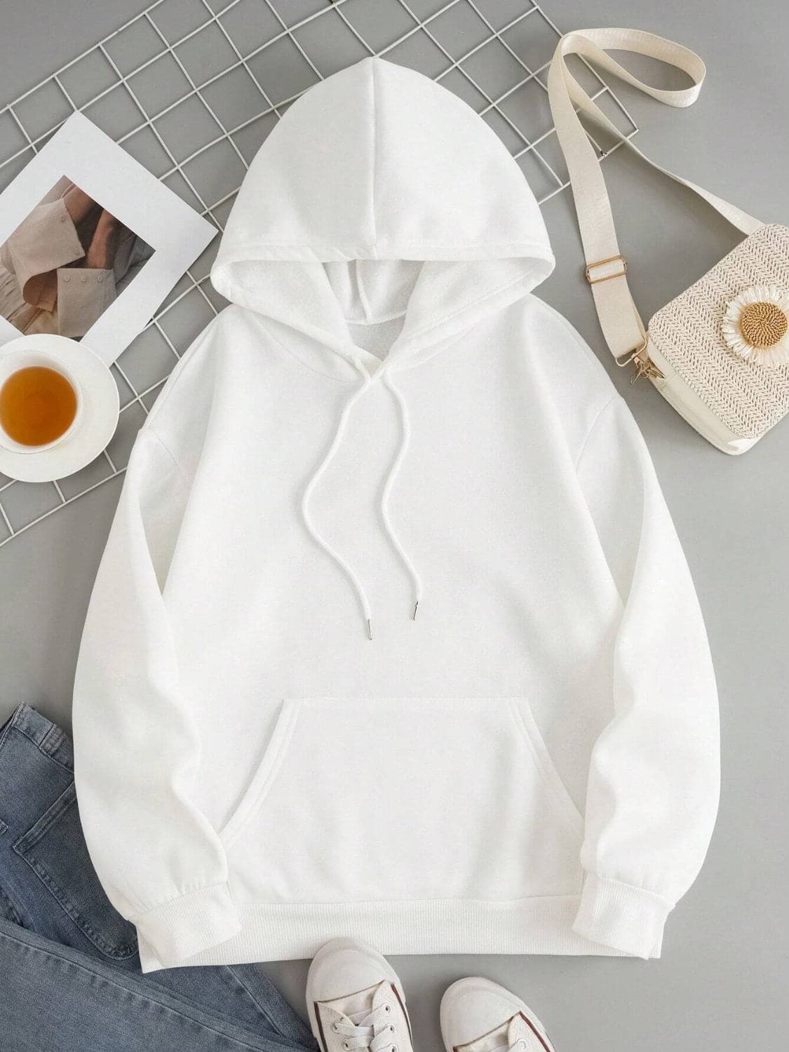 Drawstring Dropped Shoulder Hoodie.