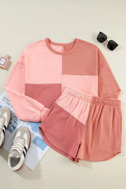 Stylish color block top and shorts ensemble