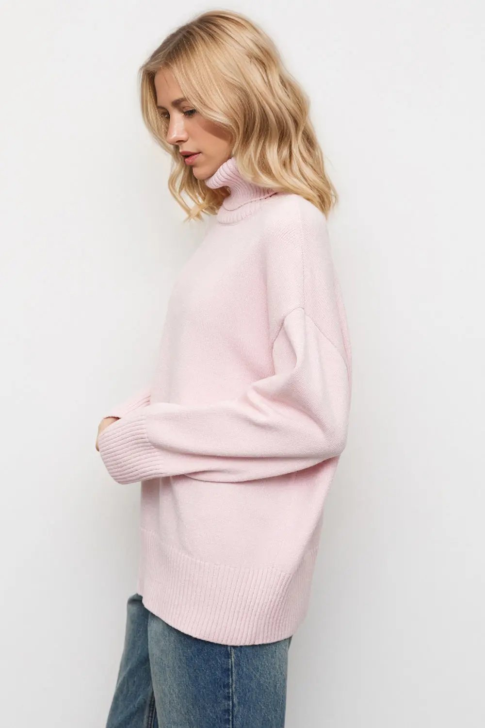 Basic Bae Turtleneck Dropped Shoulder Long Sleeve Sweater - Love Salve