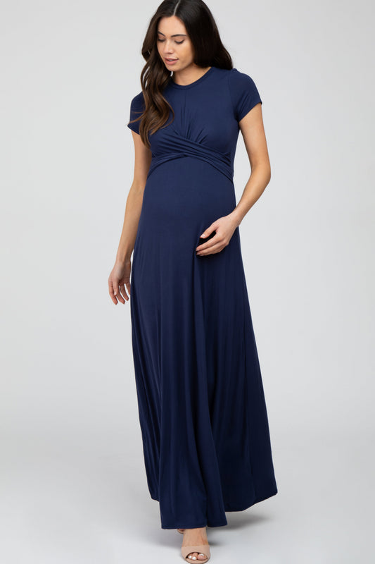 Navy Twist Front Maternity Maxi Dress PinkBlush