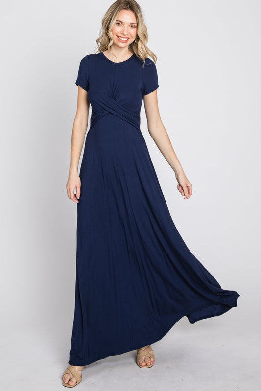 Navy Twist Front Maxi Dress PinkBlush