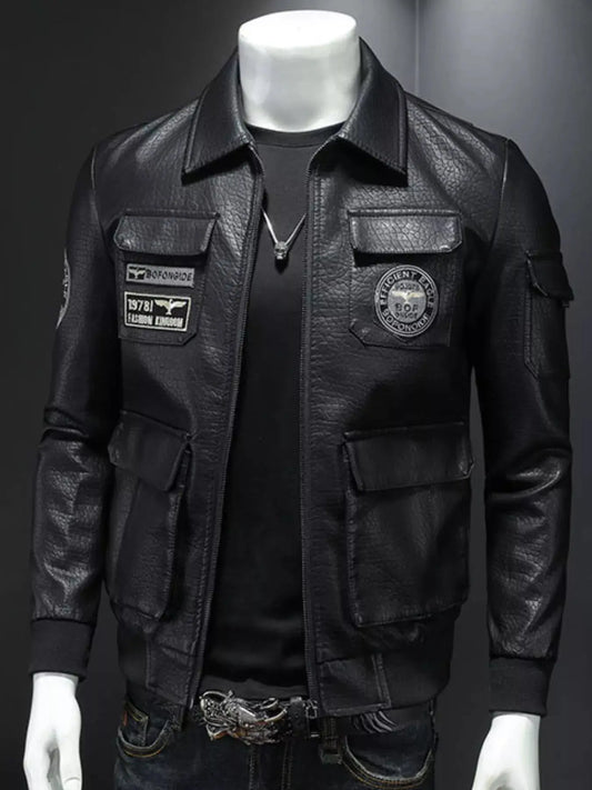 Men's Plus Size Zip Up Leather Bomber Jacket Simply Love