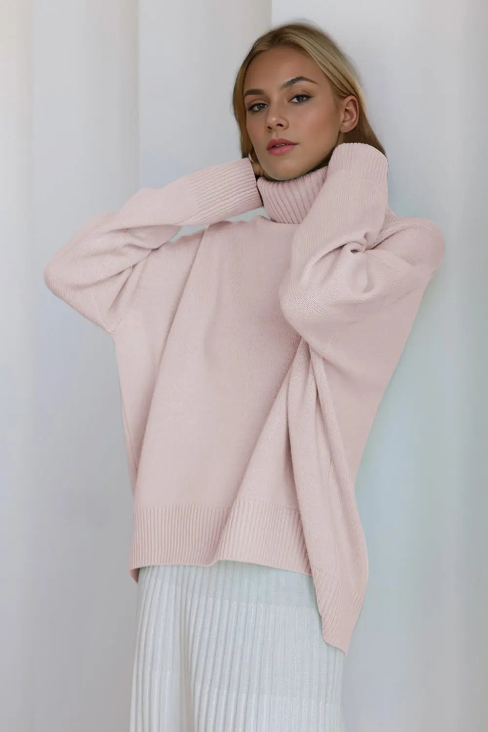 Basic Bae Turtleneck Dropped Shoulder Long Sleeve Sweater - Love Salve