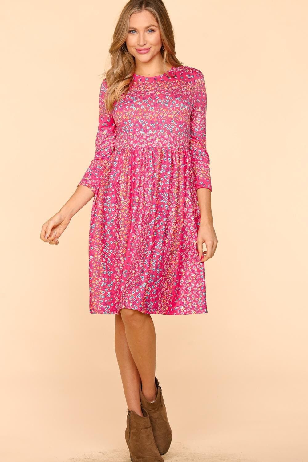 Haptics Round Neck Floral Dress with Pockets.