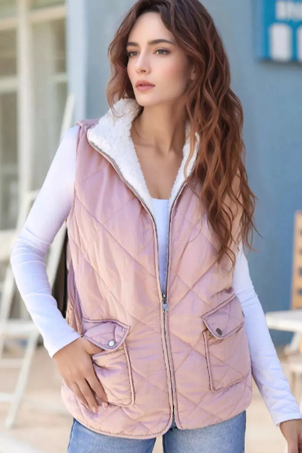 Quilted Sherpa-Lined Vest Coat Simply Love