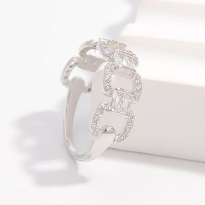 925 Sterling Silver Zircon Cutout Ring.