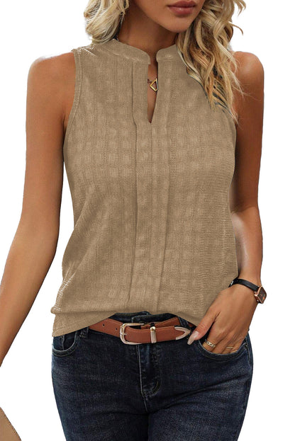 Chic beige lattice tank top with v-neck