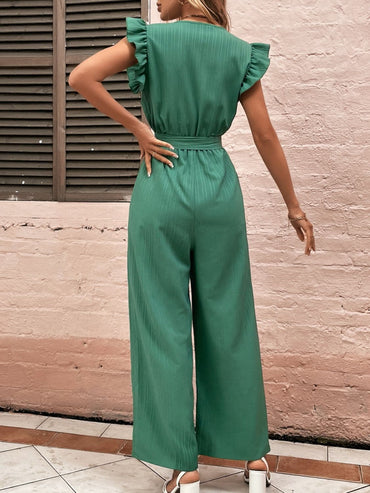 Chic ruffled surplice jumpsuit with cap sleeves