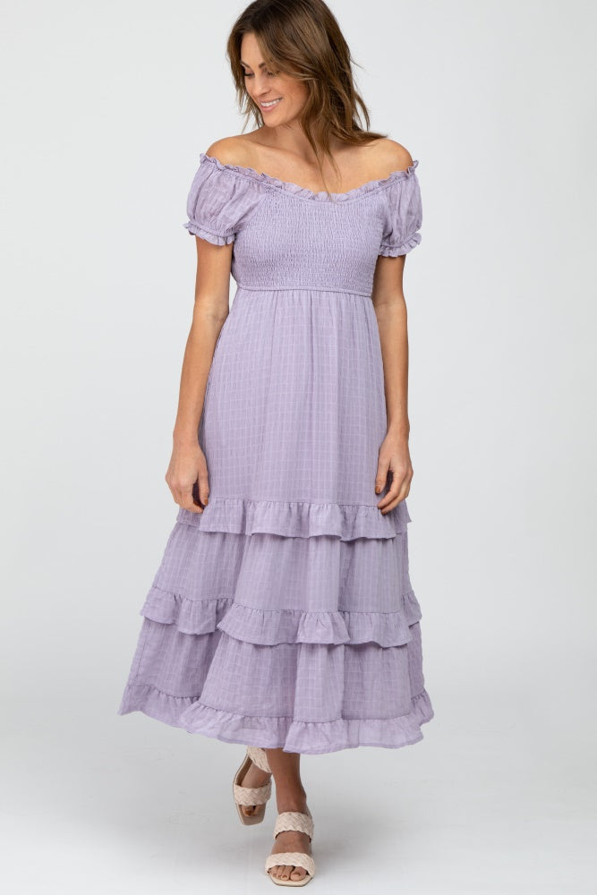 Lavender Smocked Ruffle Midi Dress PinkBlush