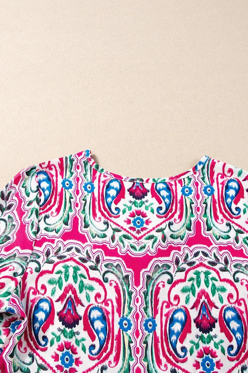 Printed Tie Neck Short Sleeve Dress Simply Love