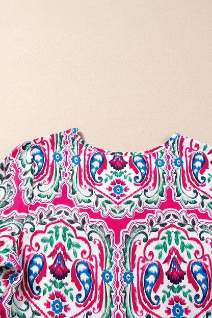Printed Tie Neck Short Sleeve Dress