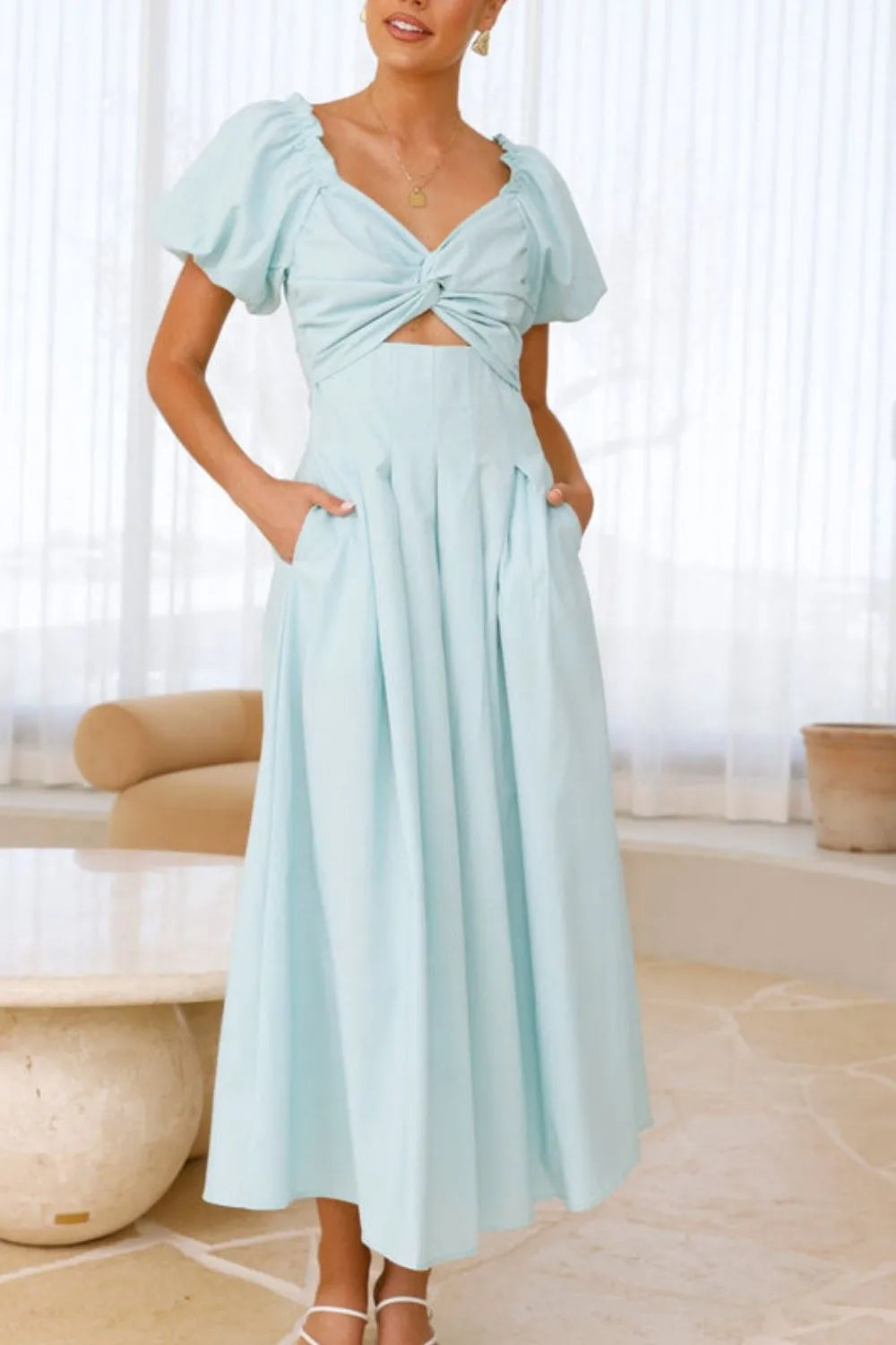 Sweet Serenity Puff Sleeve Midi Dress