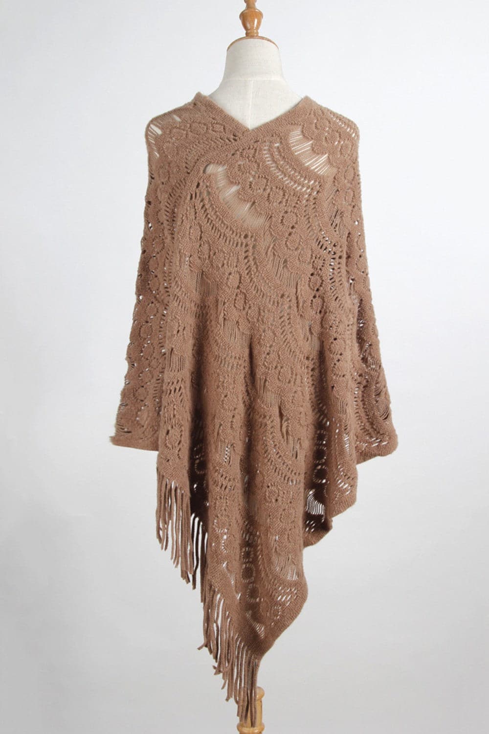 Fringe Openwork Surplice Cape Sleeve Poncho.