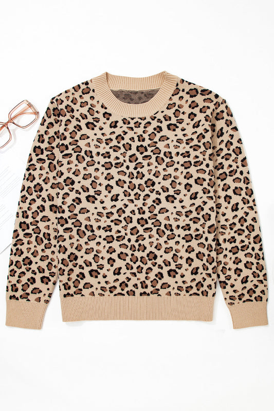 Khaki Leopard Print Dolman Sleeve Knit Sweater for Women Dear-Lover Dropshipping