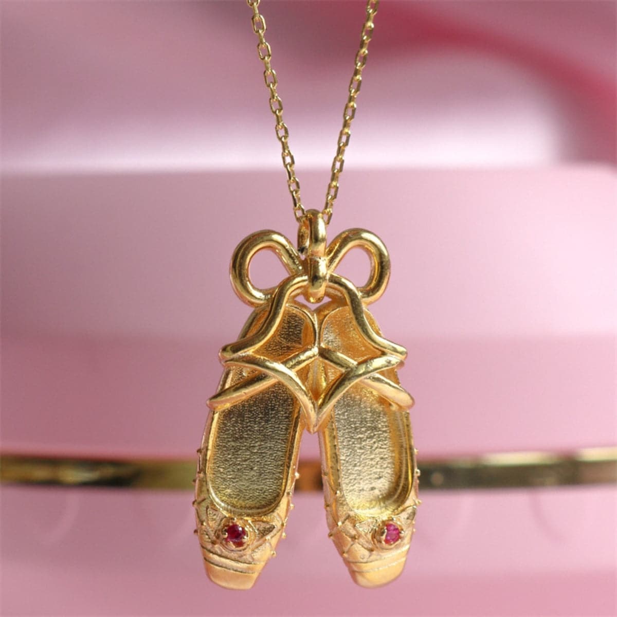 Copper Ballet Shoe Pendant Necklace.