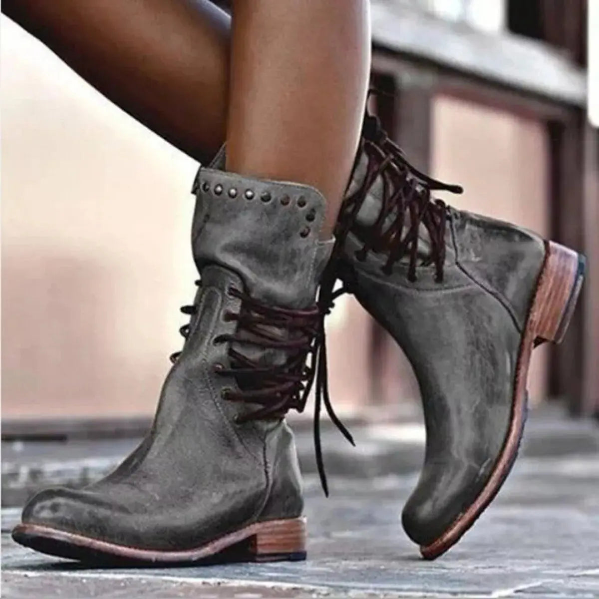Lace Up Block Heels Boots Simply Love