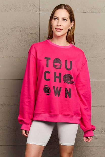 Simply Love Full Size TOUCHDOWN Long Sleeve Sweatshirt.