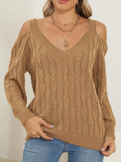 Cozy cable-knit v-neck pullover sweater