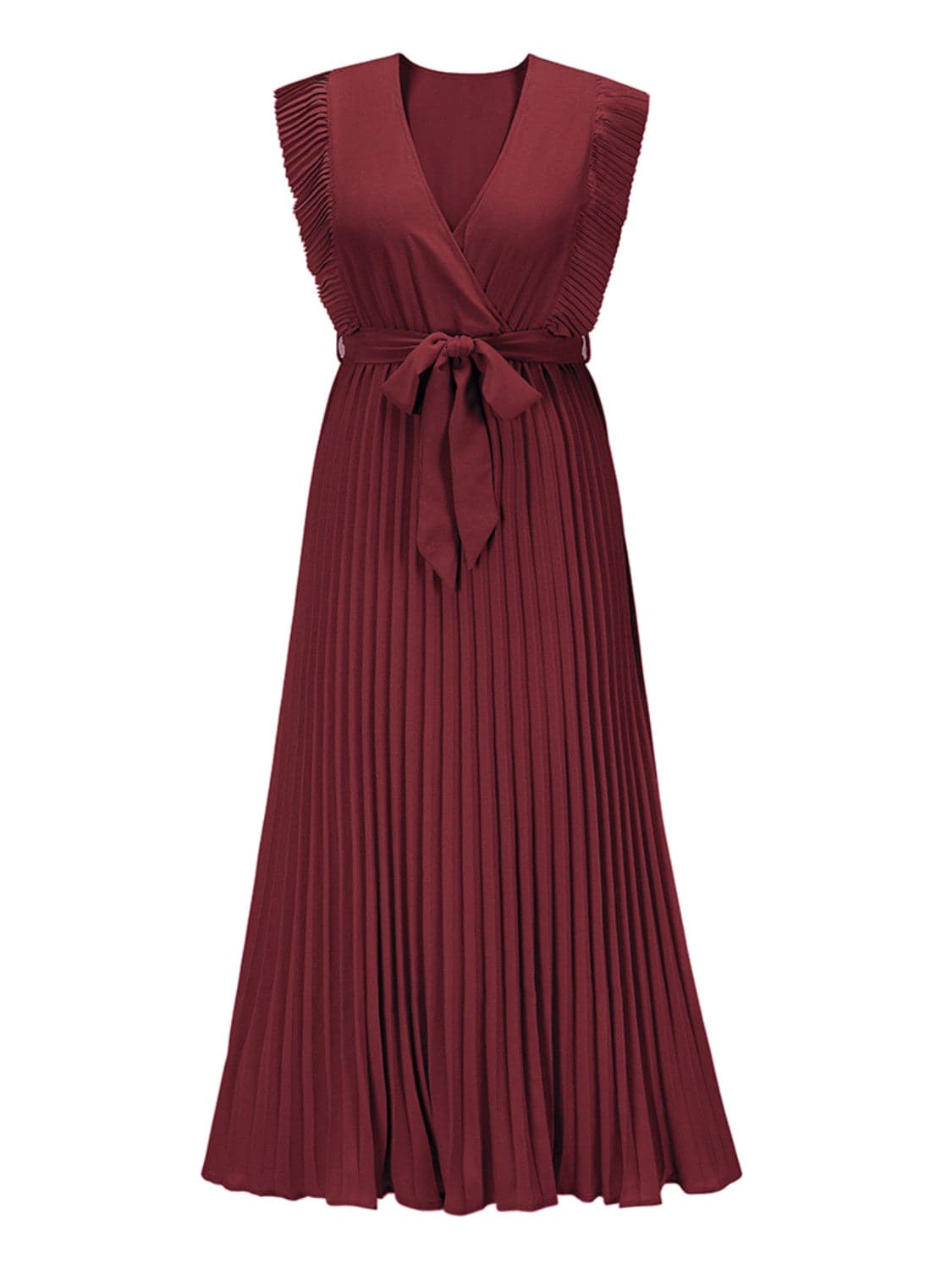 Tied Surplice Cap Sleeve Pleated Dress.