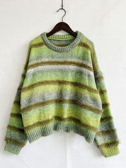 Striped Round Neck Long Sleeve Sweater.