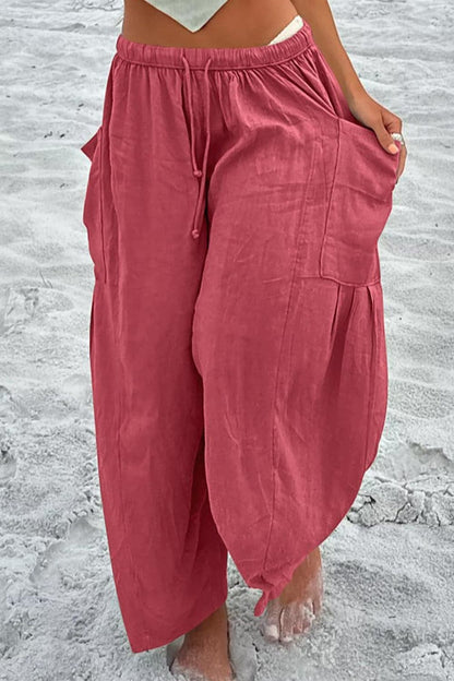 Full Size Pocketed Drawstring Wide Leg Pants.