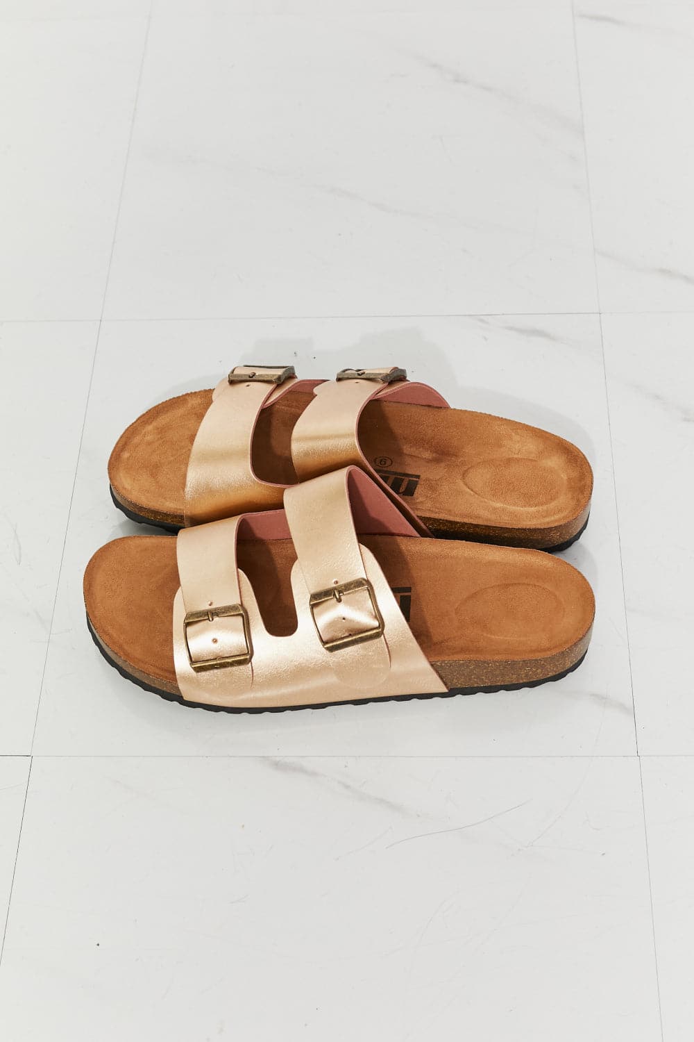 MMShoes Best Life Double-Banded Slide Sandal in Gold.