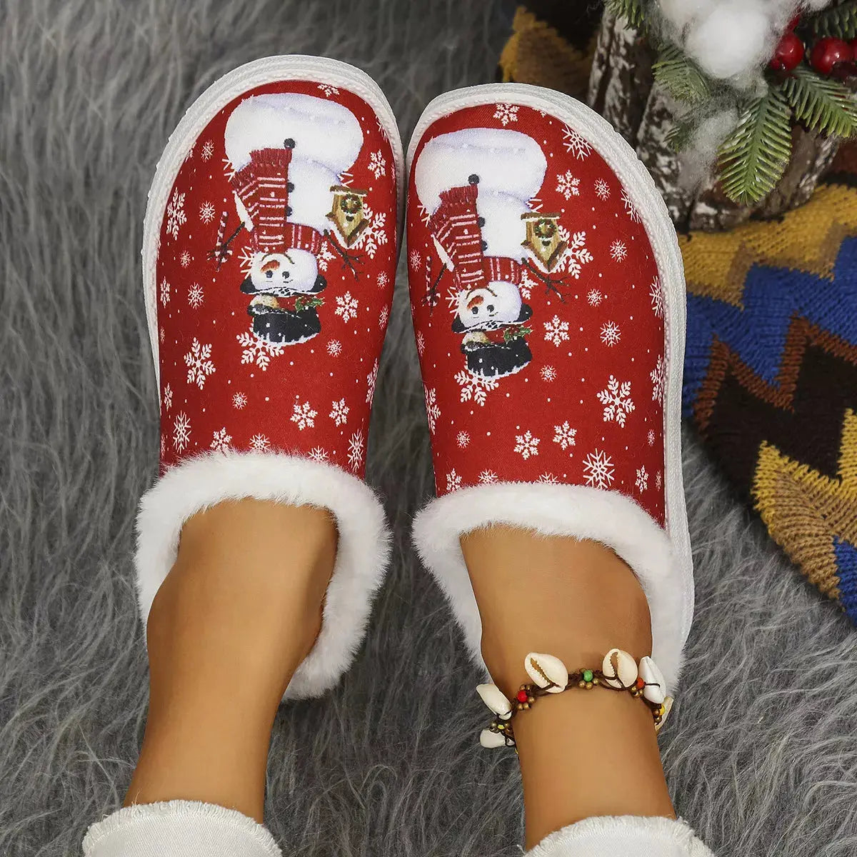 Christmas Snowman Plush Lined Slippers Simply Love