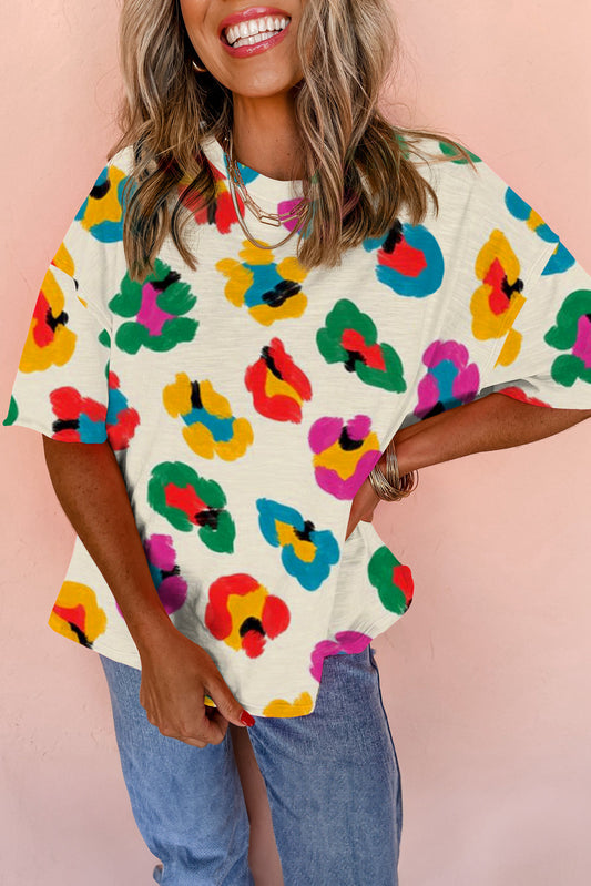 Apricot Leopard Drop Shoulder Oversize Tee - Main product image Tops/Tops & Tees by Divine Design4U