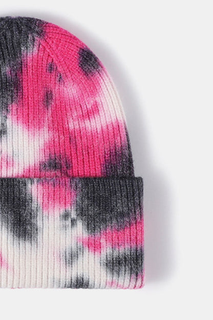 Tie-Dye Cuffed Rib-Knit Beanie Hat.