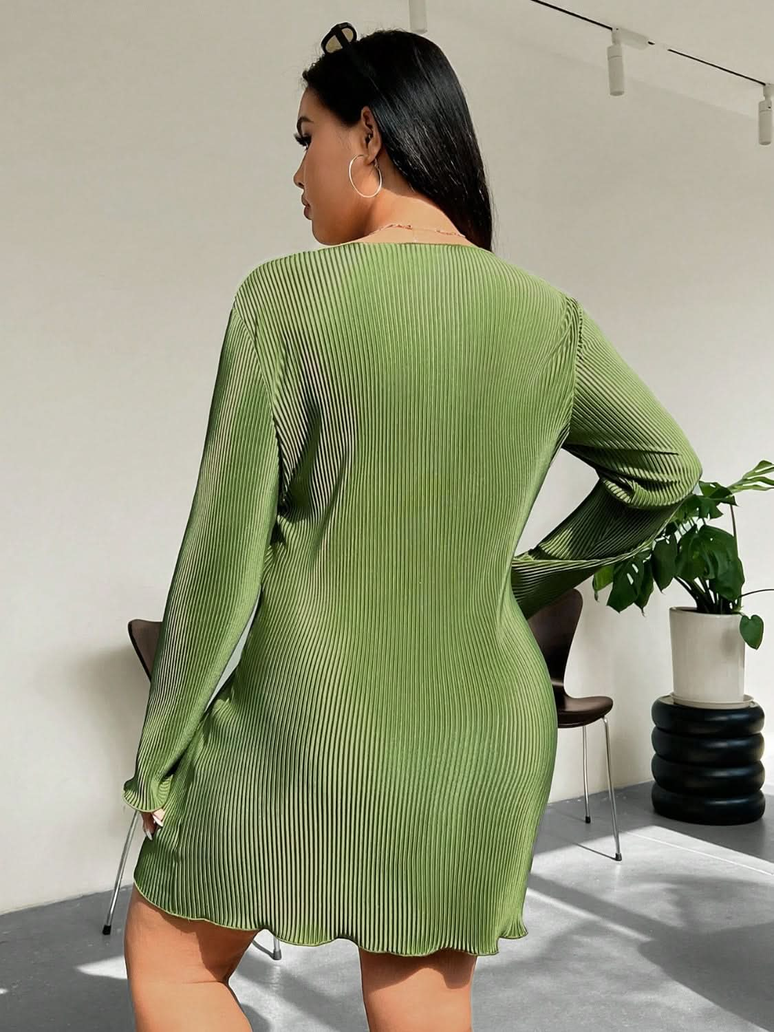 Chic honey plus size lettuce hem long sleeve dress