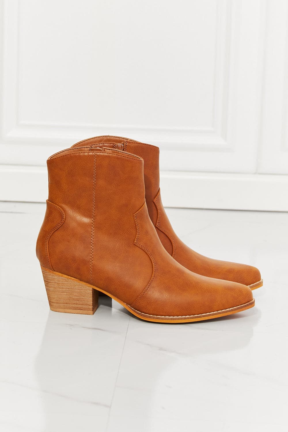 MMShoes Watertower Town Faux Leather Western Ankle Boots in Ochre.