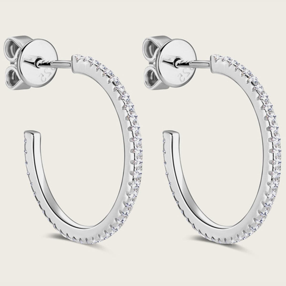 Inlaid Moissanite 925 Sterling Silver C-Hoop Earrings.