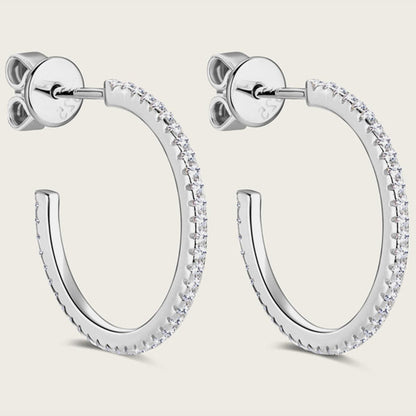 Inlaid Moissanite 925 Sterling Silver C-Hoop Earrings.