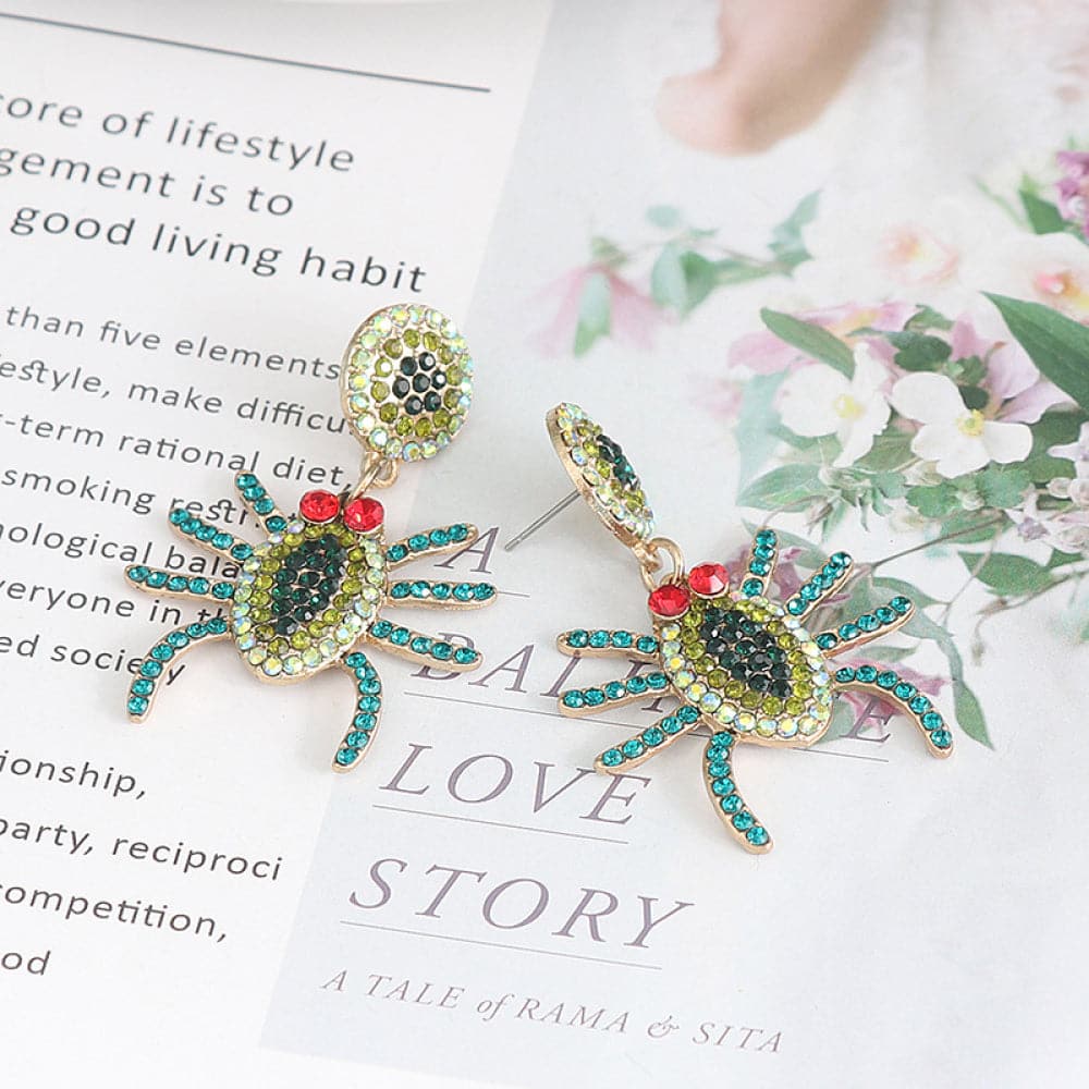 Sparkling alloy spider earrings