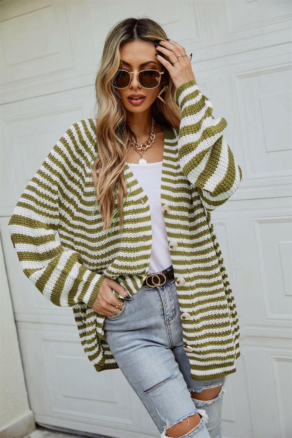 Striped Button Up Long Sleeve Cardigan.