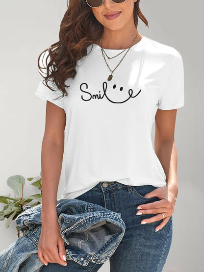 SMILE Round Neck Short Sleeve T-Shirt.