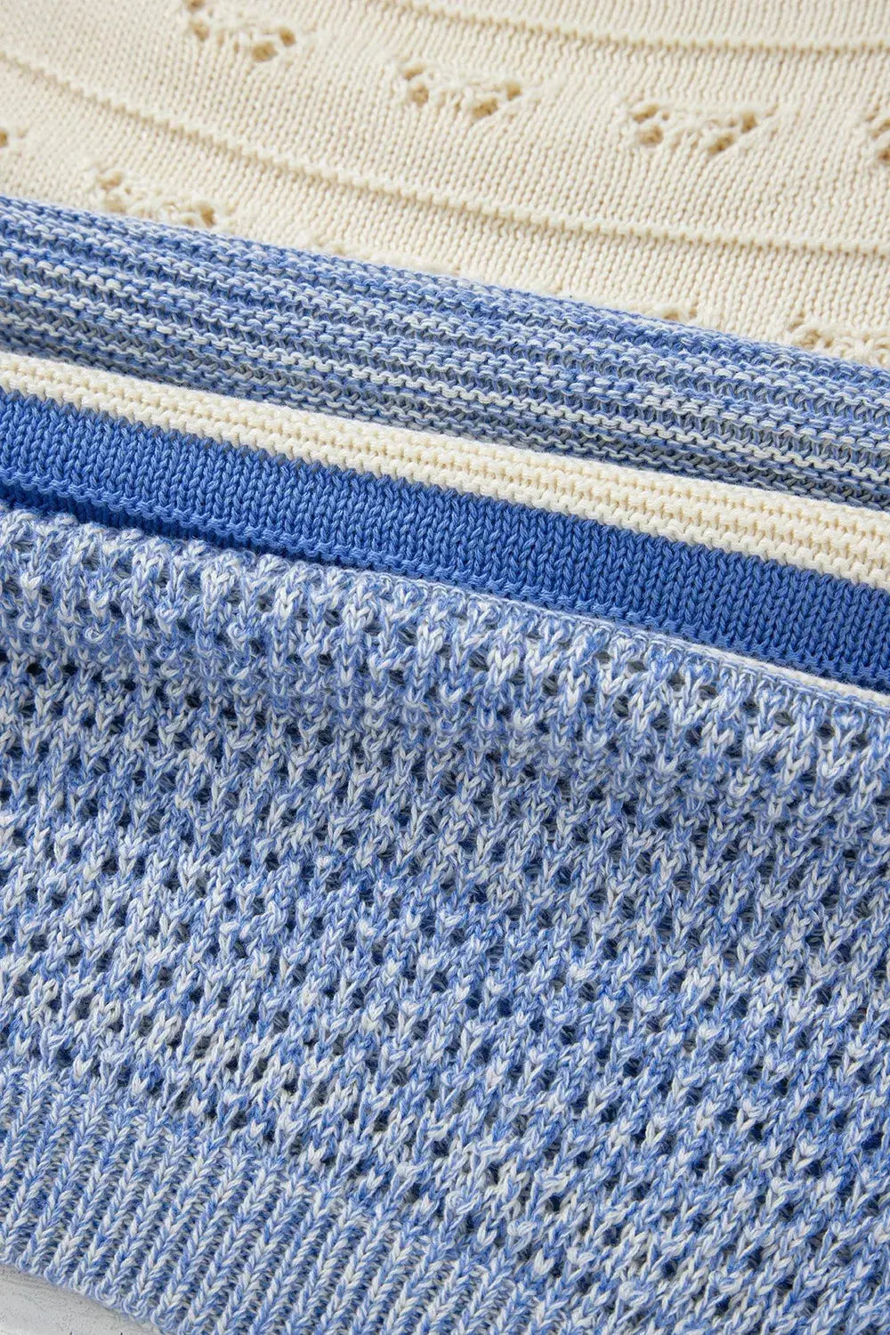 Openwork Striped Knit Long Sleeve Sweater Simply Love