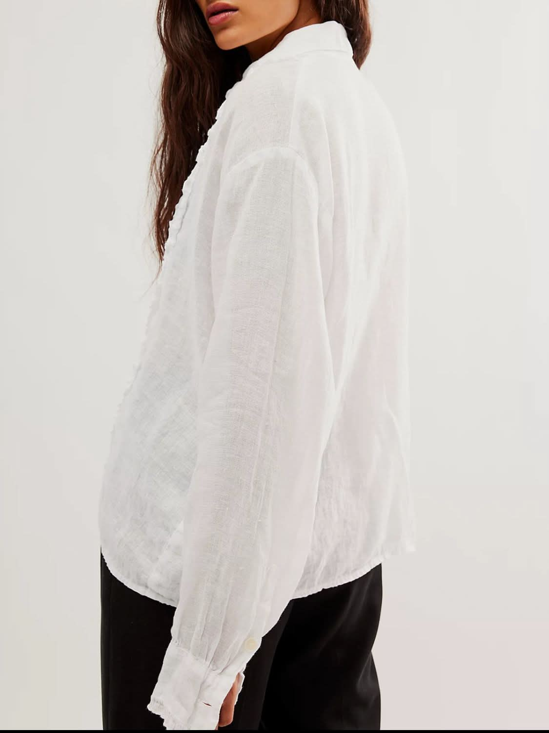 Ruffled Collared Long Sleeve Ruched Shirt