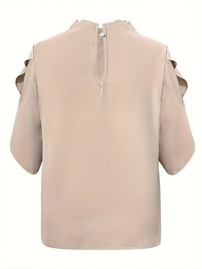 Ruched Mock Neck Half Sleeve Blouse.