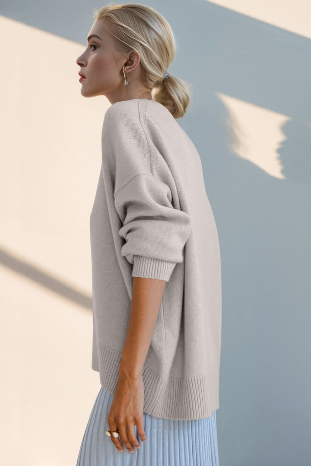 Basic Bae Round Neck Dropped Shoulder Sweater