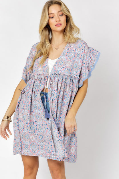 Charming Ruffle Kimono in Print