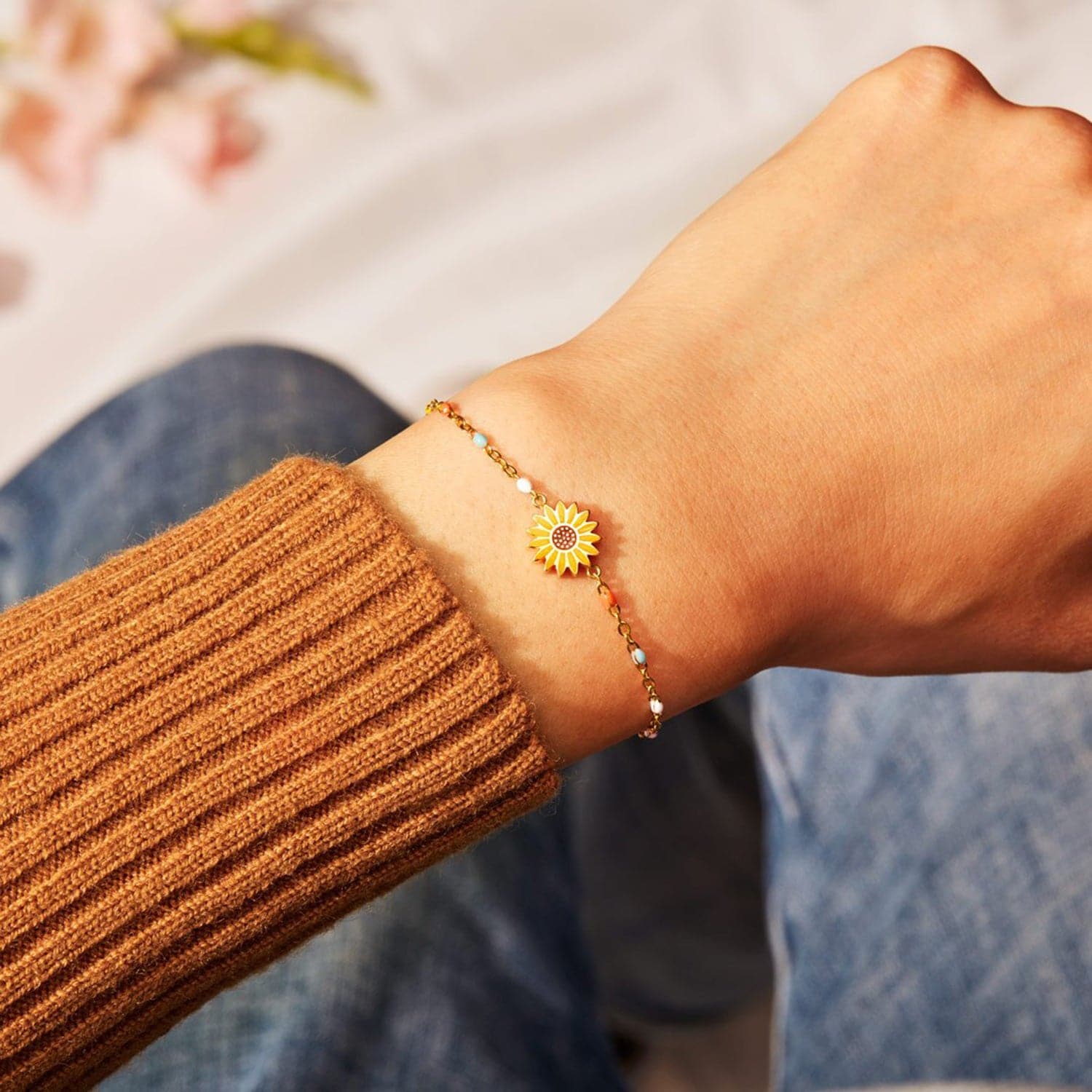 Sunflower Shape 18K Gold-Plated Bead Bracelet.