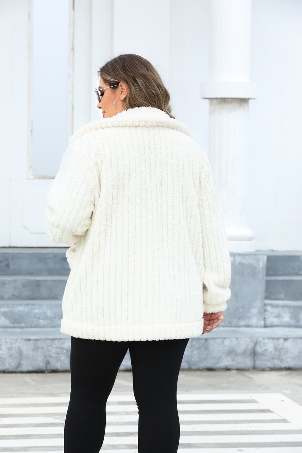 Fuzzy Collar Plus Size Jacket