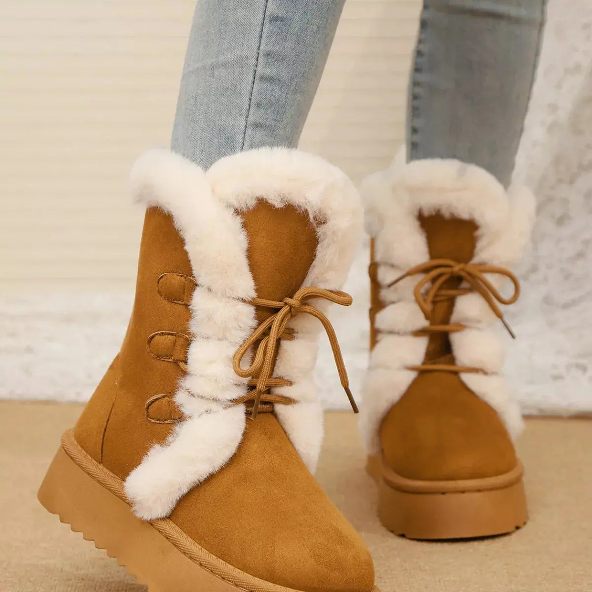 Black Suede Lace Up Winter Boots With Faux Fur Lining Simply Love