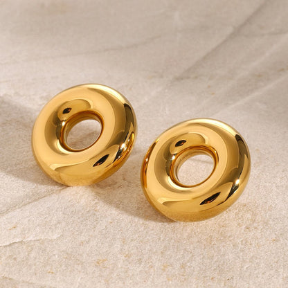 Elegant 18K gold-plated round stainless steel earrings